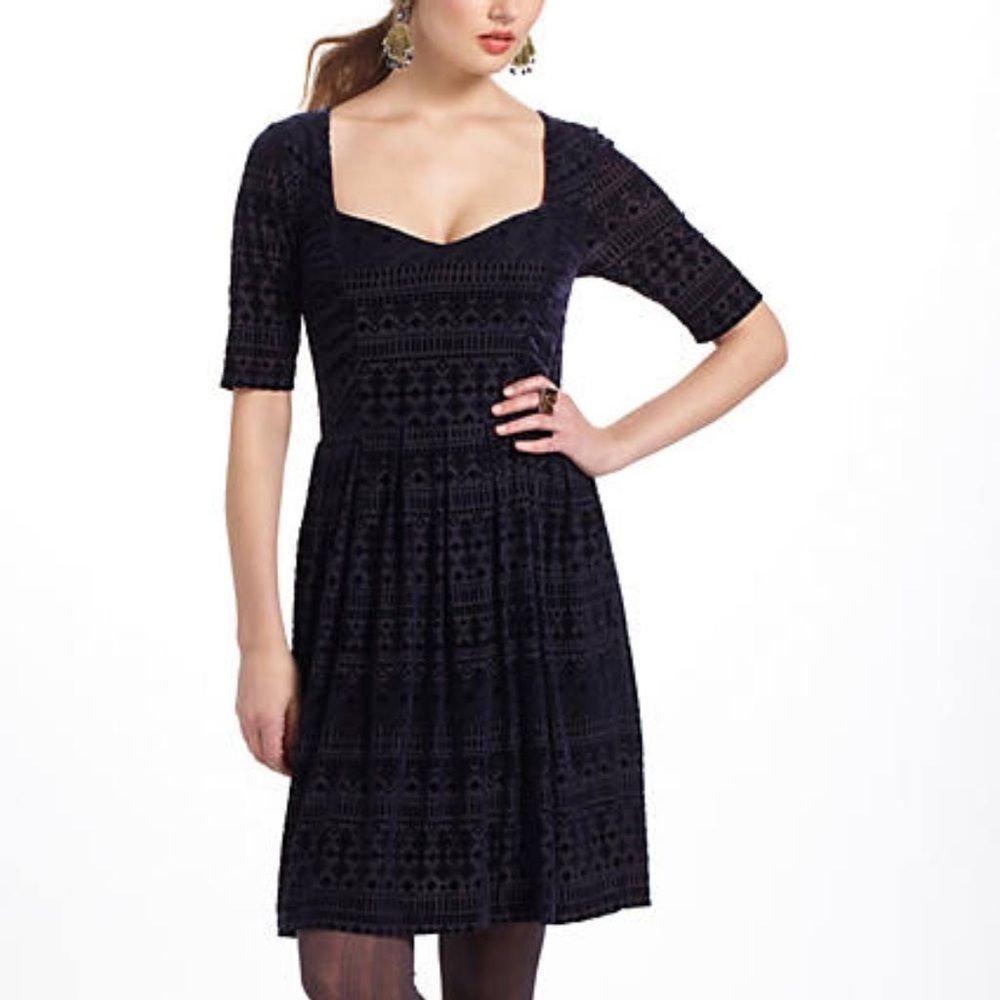 Anthropologie Meadow Rue Navy Burnout Velvet Dress